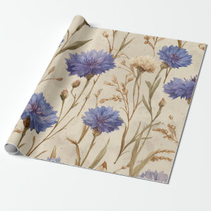 Papel De Presente Elegante Floral Botânica Vintage Milho Azul