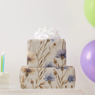 Papel De Presente Elegante Floral Botânica Vintage Milho Azul