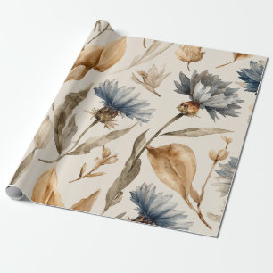 Papel De Presente Elegante Floral Botânica Vintage Milho Azul