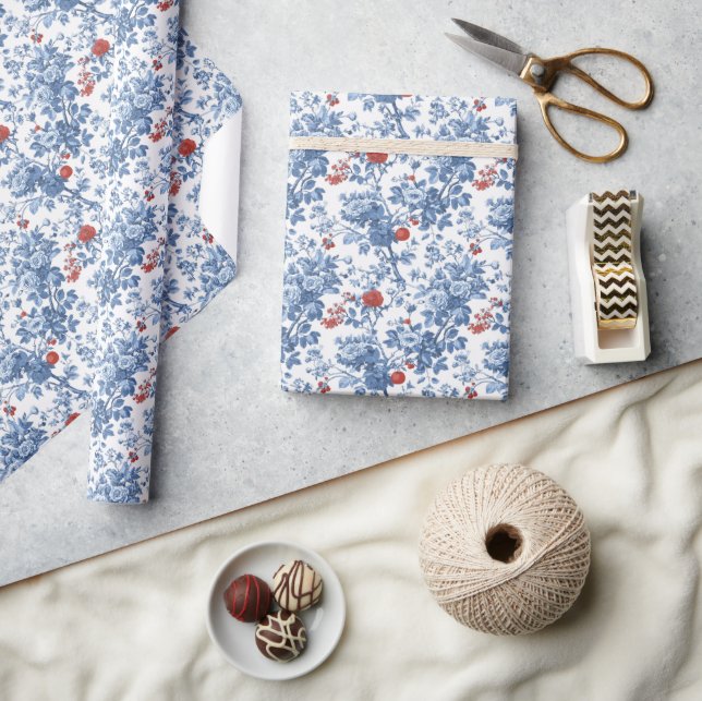Papel De Presente Elegante Floral Botânico Azul (Artesanato)