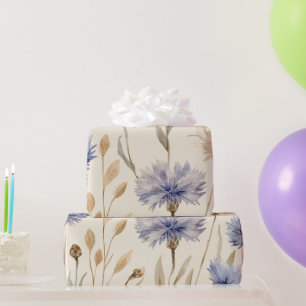 Papel De Presente Elegante Floral Botânico Vintage Milhoflor Azul