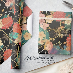 Papel De Presente Elegante Floral Corais e Cascos de Nação a Preto