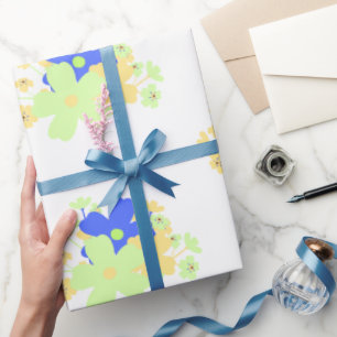 Papel De Presente Elegante Floral Design Azul Amarelo Verde
