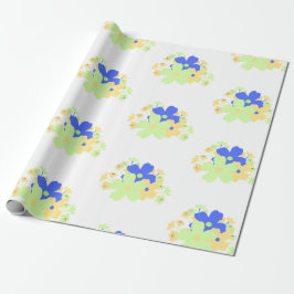 Papel De Presente Elegante Floral Design Azul Amarelo Verde