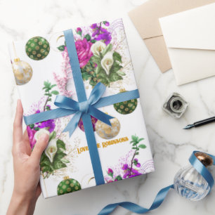 Papel De Presente Elegante Floral Fúcsia Vintage Natal Personalizado