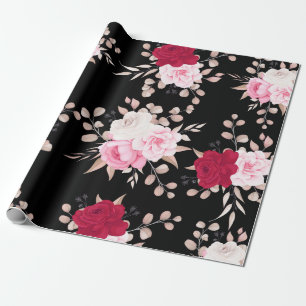 Papel De Presente elegante floral rosa vermelho