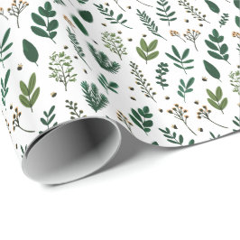 Papel De Presente Elegante Folhagem Botânica & Frutas