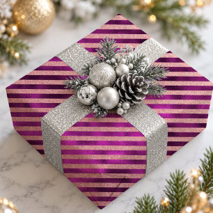 Papel De Presente Elegante Fuchsia Moderno Natal Listras Feriado