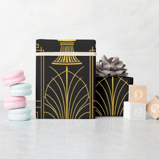 Papel De Presente Elegante gatsby preto dourado (Chá de bebê)