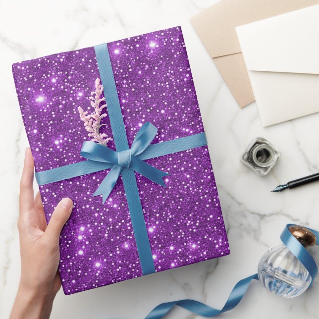 Papel De Presente Elegante Glam Royal Roxo Brilho Brilhante Lantejou (Presentear)