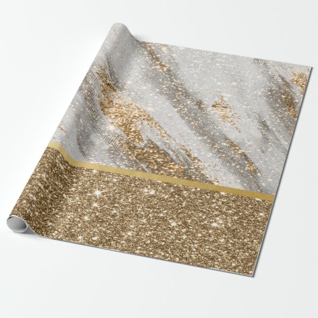 Papel De Presente Elegante Glitter Dourado Brilhante Chique (Desenrolado)