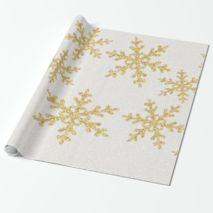 Papel De Presente Elegante Glitter Dourado Flocos de Neve Férias