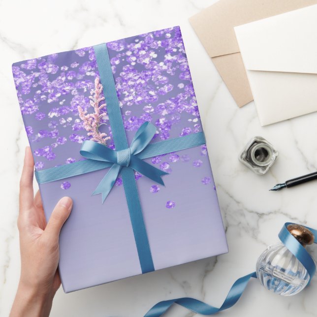 Papel De Presente Elegante Glitter Ombre Roxo Real Cascata  (Presentear)