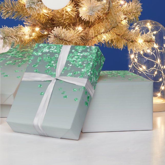 Papel De Presente Elegante Glitter Verde Ombre em Cascata  (Feriados)