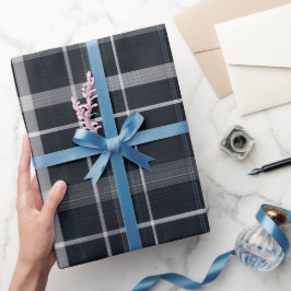 Papel De Presente Elegante Grade Naval Prateada Xadrez Padrão