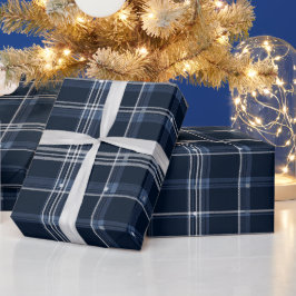 Papel De Presente Elegante Grade Naval Prateado Padrão Xadrez Slate