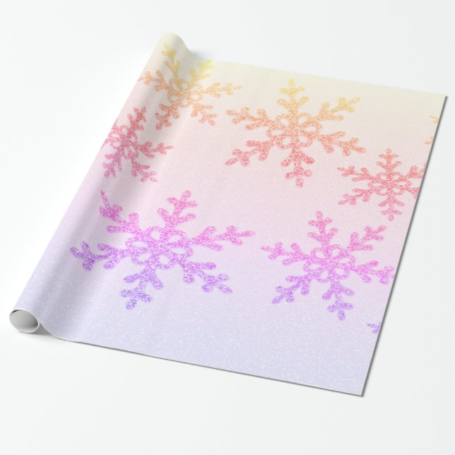 Papel De Presente Elegante Gradiente Lúminoso Flocos de Neve Feriado (Desenrolado)