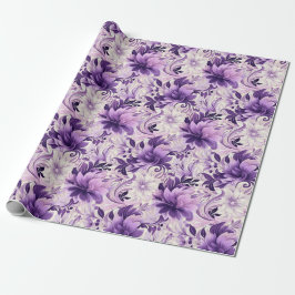 Papel De Presente Elegante Harmonia: Flores Violetas e Brancas