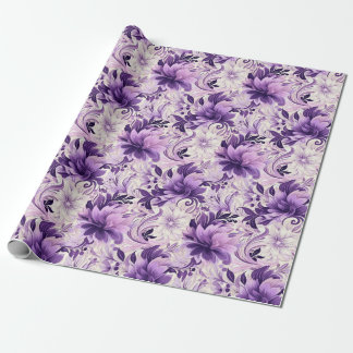 Papel De Presente Elegante Harmonia: Flores Violetas e Brancas