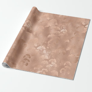 Papel De Presente Elegante Impressão Botânica de Ginkgo Rosa com Fol