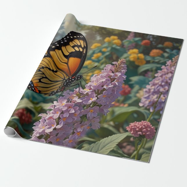 Papel De Presente Elegante jardim de flores silvestres pastéis com b (Desenrolado)