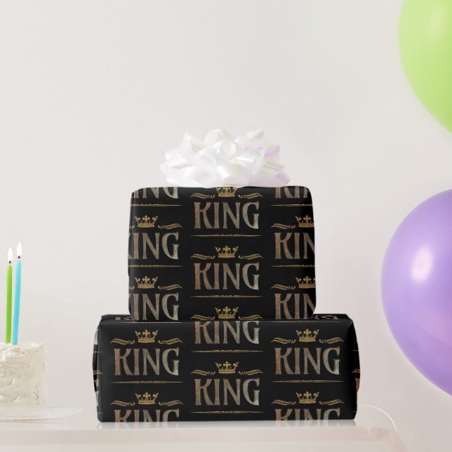 Papel De Presente Elegante KING Royalty Lettering Crown (Presentes para festas)