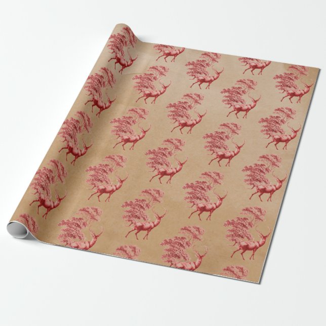Papel De Presente Elegante Kraft Paper Red Deer in Forest (Desenrolado)