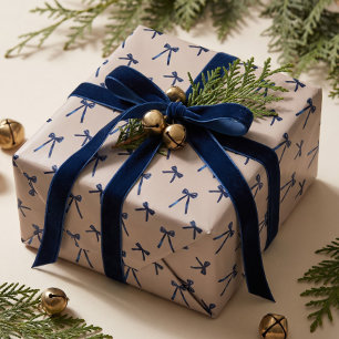 Papel De Presente Elegante Laço de Natal Azul Marinho em Aquarela Mi