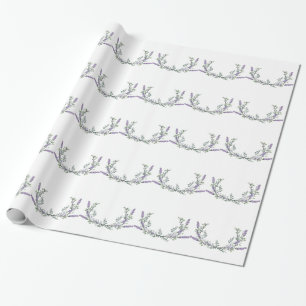 Papel De Presente Elegante Lavanda Eucalipto em aquarela