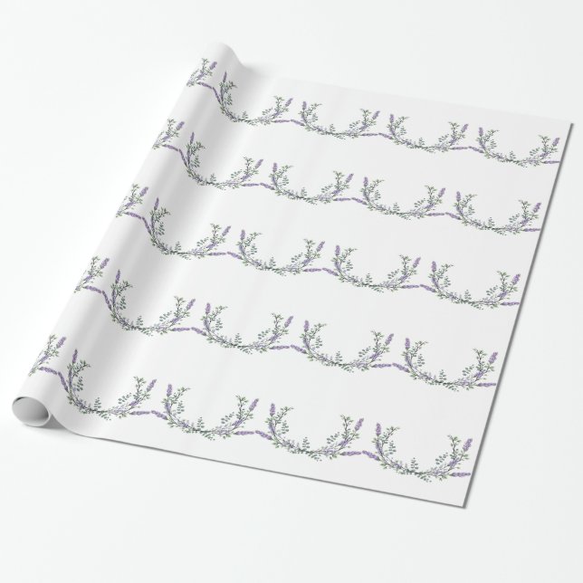 Papel De Presente Elegante Lavanda Eucalipto em aquarela (Desenrolado)