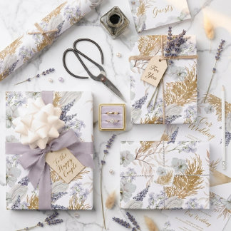 Papel De Presente Elegante Lavanda & Pampas Floral Aquarela
