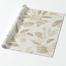 Papel De Presente Elegante Leafy Haven: Livro Branco e Beige