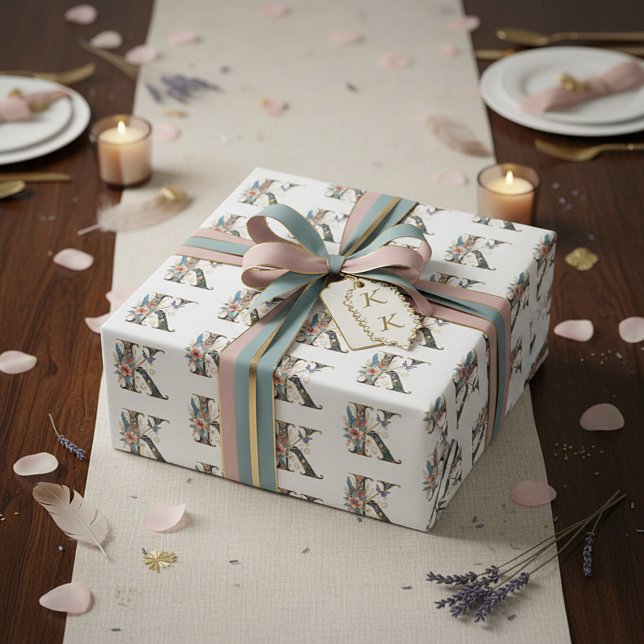Papel De Presente Elegante letra floral boêmia K (Criador carregado)