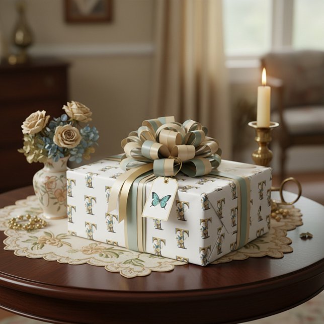 Papel De Presente Elegante letra floral boêmia T (Criador carregado)