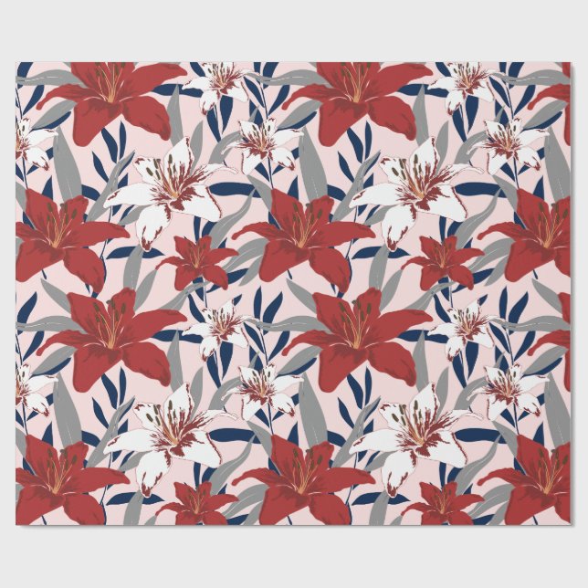 Papel De Presente Elegante Lírio Vermelho Presente Botânico Floral & (Aberto)