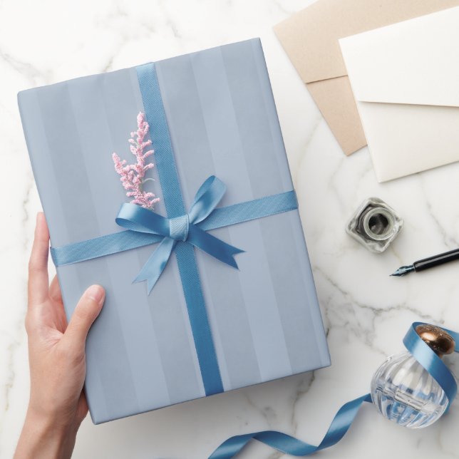 Papel De Presente Elegante Listrado Manchado Azul Aço Claro (Presentear)