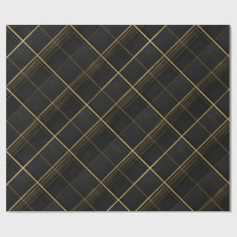Papel De Presente Elegante Luxo Preto Ouro Xadrez Carvão