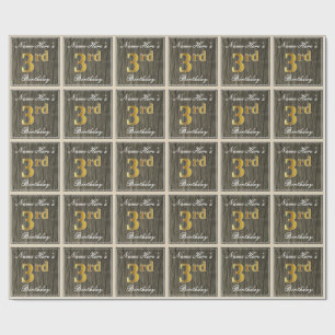 Papel De Presente Elegante, madeira do falso, aniversário de 3 anos