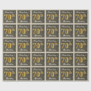 Papel De Presente Elegante, madeira do falso, aniversário Dourado d