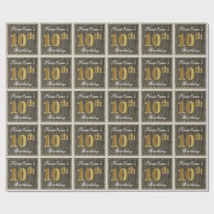 Papel De Presente Elegante, Madeira Falsa, Dourado Falso Aniversário