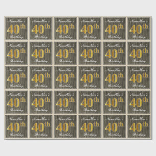 Papel De Presente Elegante, Madeira Falsa, Ouro Falso 40º Aniversári