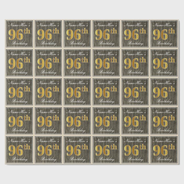 Papel De Presente Elegante, Madeira Falsa, Ouro Falso Aniversário de (Aberto)