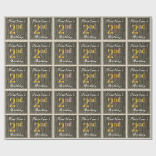 Papel De Presente Elegante, Madeira Faux, segundo aniversário Faux D