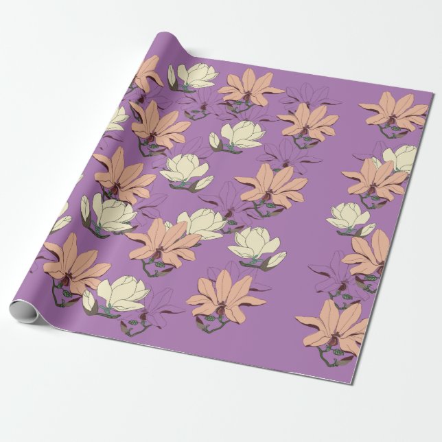 Papel De Presente Elegante Magnolia Blooms (Desenrolado)