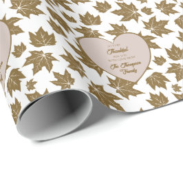 Papel De Presente Elegante Maple Deixa Coração de Ação de Graças