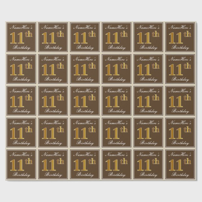 Papel De Presente Elegante, Marrom, Dourado Falso Aniversário de 11  (Aberto)