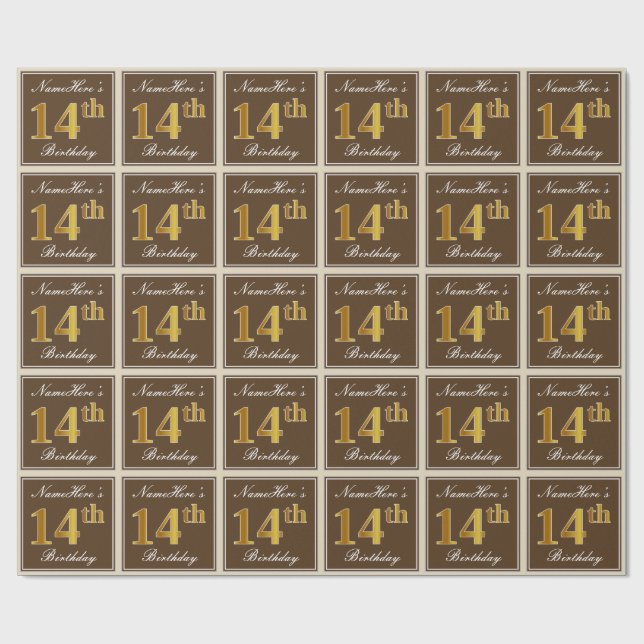 Papel De Presente Elegante, Marrom, Dourado Falso Aniversário de 14  (Aberto)