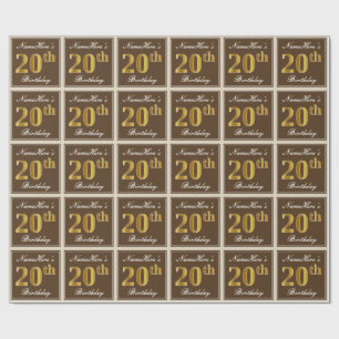 Papel De Presente Elegante, Marrom, Dourado Falso Aniversário de 20