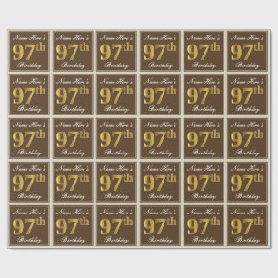 Papel De Presente Elegante, Marrom, Dourado Falso Aniversário de 97