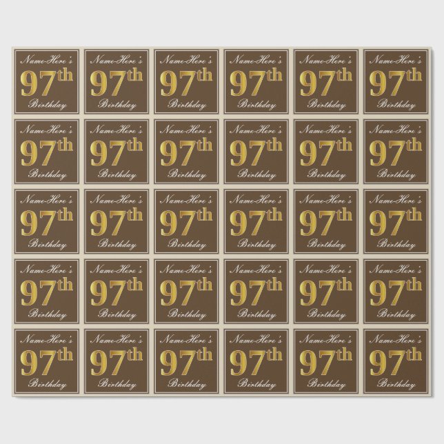 Papel De Presente Elegante, Marrom, Dourado Falso Aniversário de 97  (Aberto)